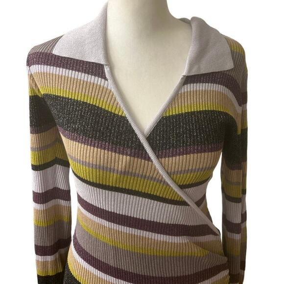 CHASER Harper Haight Street Striped Faux Wrap Multi Color Sweater Large NWOT - Picture 4 of 9